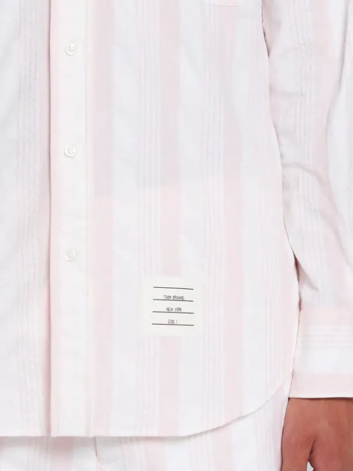 Stripe Seersucker Stripe Grosgrain Armband Straight Fit Shirt Light Pink Men Thom Browne Shirting