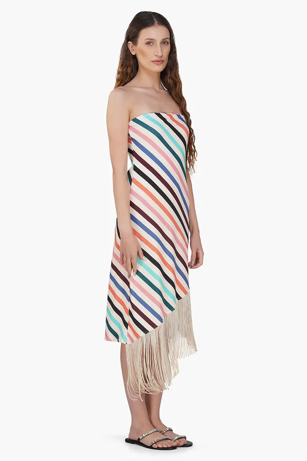 Stripe Staple Fringes Body Cone Dress Stripe Staple Fringes Body Cone Dress
