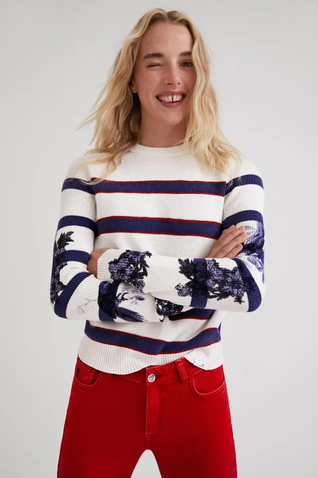 Striped Floral Jumper Women Desigual Sweaters