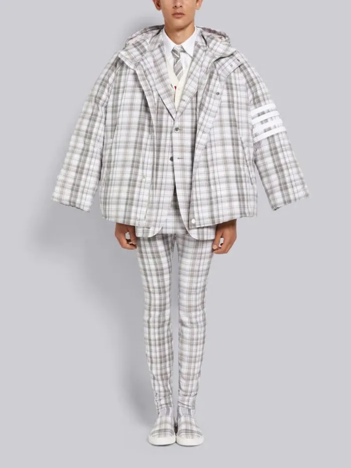 Striped Plaid 4bar Cropped Sideline Football Parka Medium Grey Men Thom Browne Outerwear