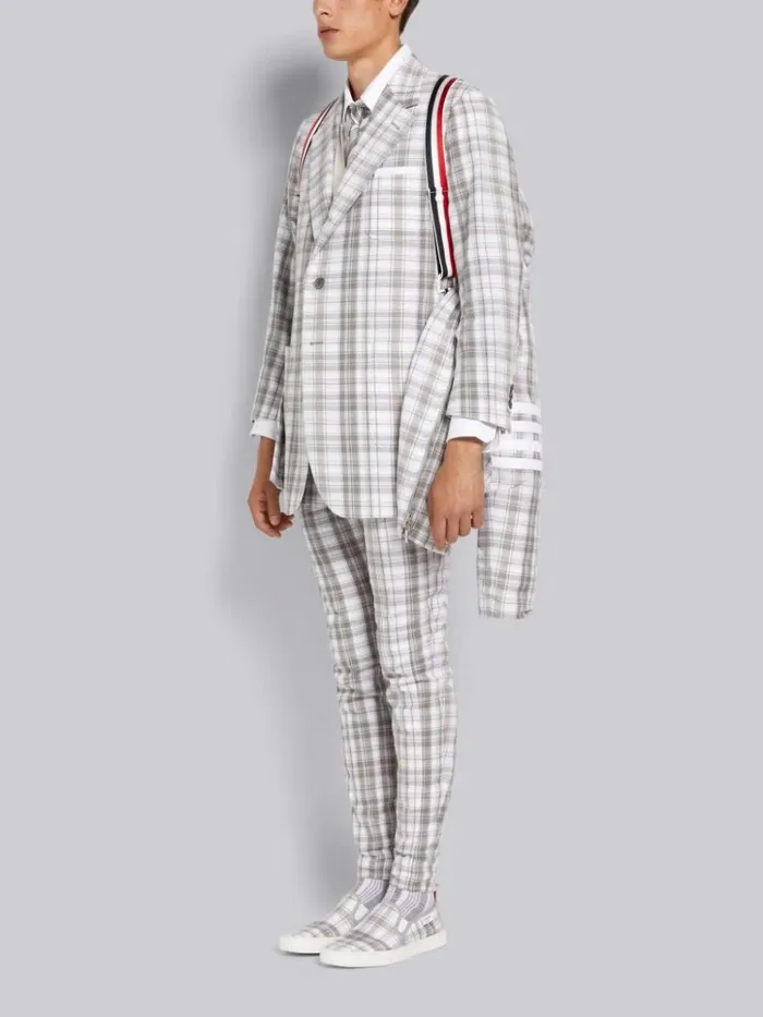 Striped Plaid 4bar Cropped Sideline Football Parka Medium Grey Men Thom Browne Outerwear