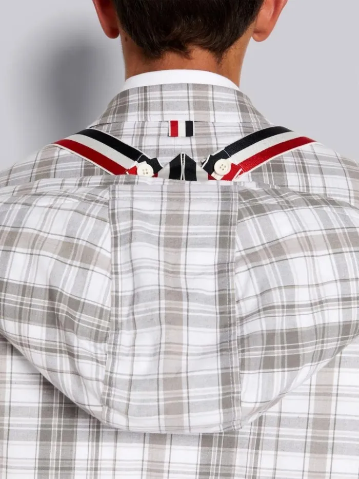 Striped Plaid 4bar Cropped Sideline Football Parka Medium Grey Men Thom Browne Outerwear