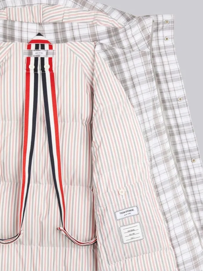 Striped Plaid 4bar Cropped Sideline Football Parka Medium Grey Men Thom Browne Outerwear