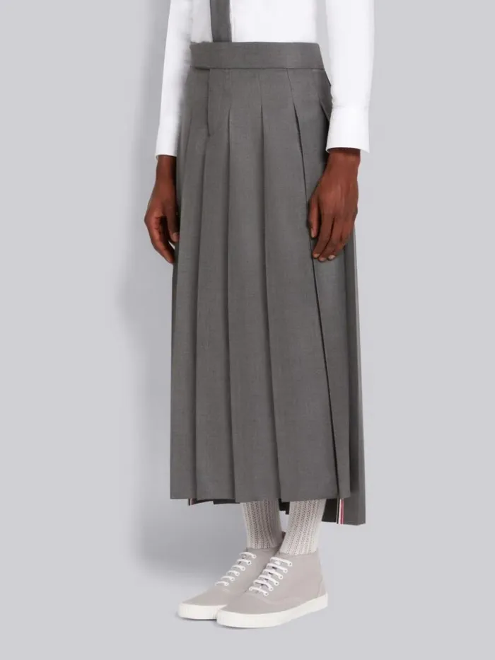 Super 120039s Wool Twill Pleated Backstrap Ankle Length Skirt Medium Grey Men Thom Browne Trousers
