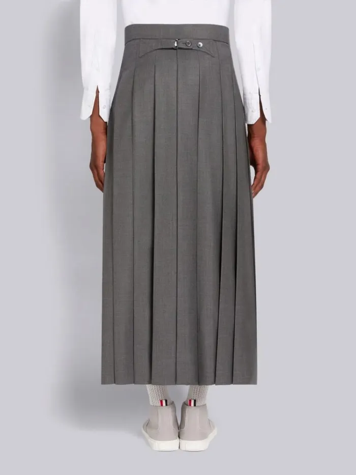 Super 120039s Wool Twill Pleated Backstrap Ankle Length Skirt Medium Grey Men Thom Browne Trousers