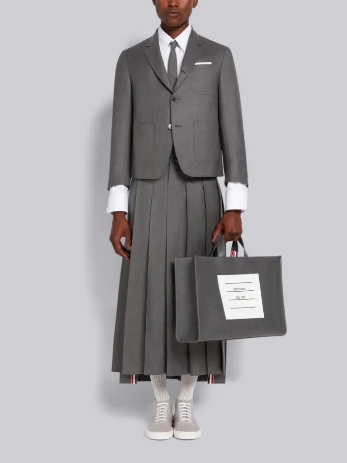 Super 120039s Wool Twill Pleated Backstrap Ankle Length Skirt Medium Grey Men Thom Browne Trousers