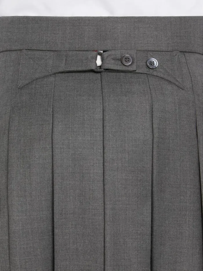 Super 120039s Wool Twill Pleated Backstrap Ankle Length Skirt Medium Grey Men Thom Browne Trousers