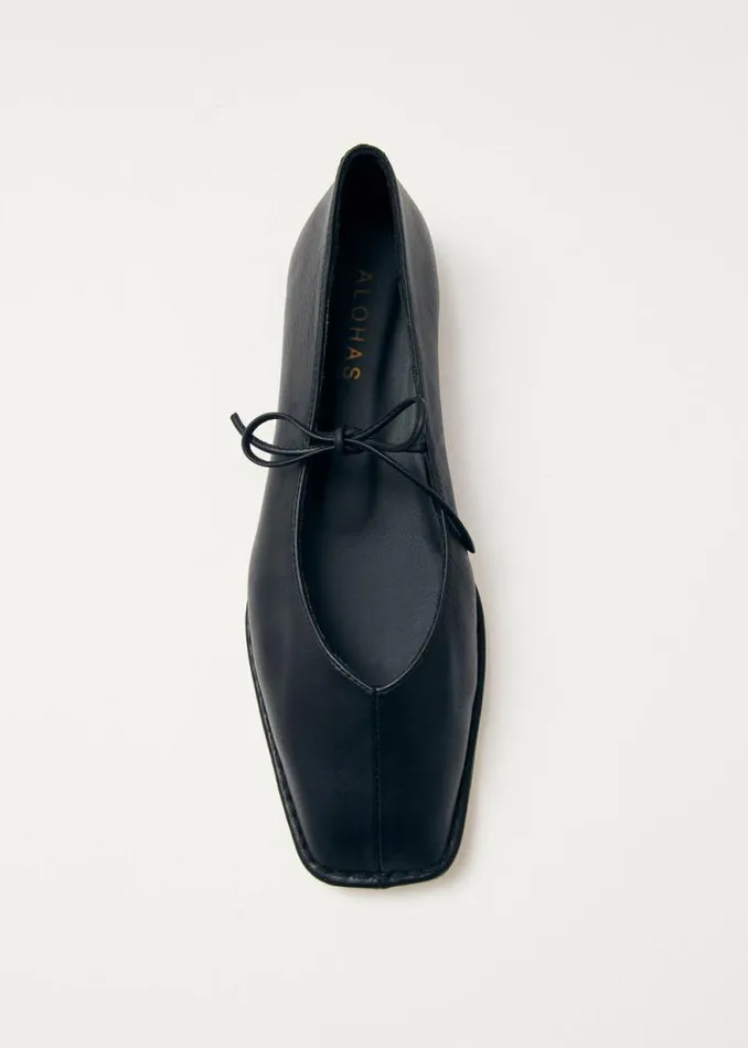Sway Black Leather Ballet Flats Women ALOHAS Ballet Flats