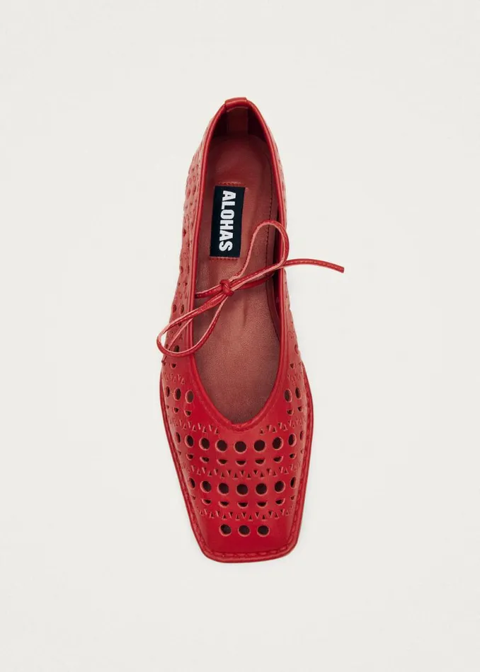 Sway Slit Red Leather Ballet Flats Women ALOHAS Ballet Flats