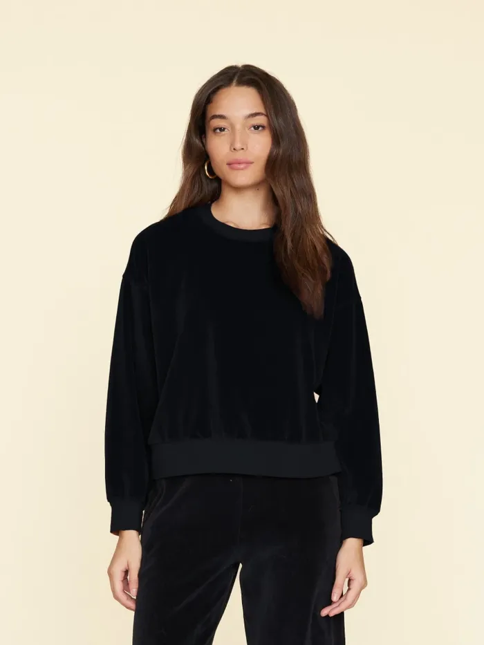 Sweats and Tees XRENA Women Black Huxley Velour Sweatshirt