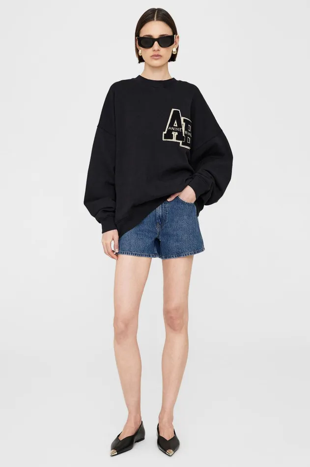 TShirts Sweatshirts Women ANINE BING Miles Oversized Sweatshirt Letterman In Black ANINE BING TShirts Sweatshirts Women ANINE BING Miles Oversized Sweatshirt Letterman In Black ANINE BING