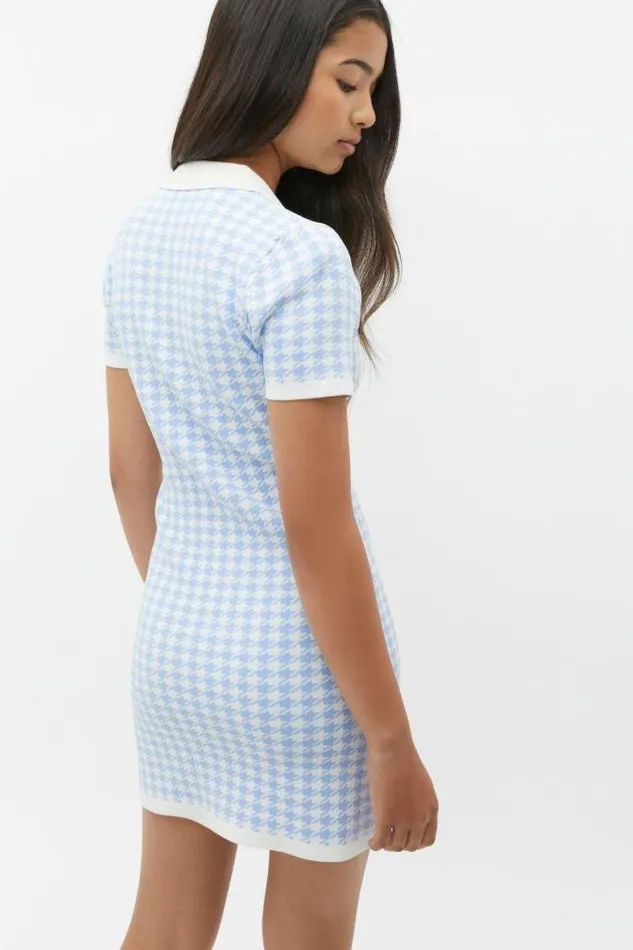 Teen Essentials Seed Heritage Houndstooth Knit Dress Blue Jay