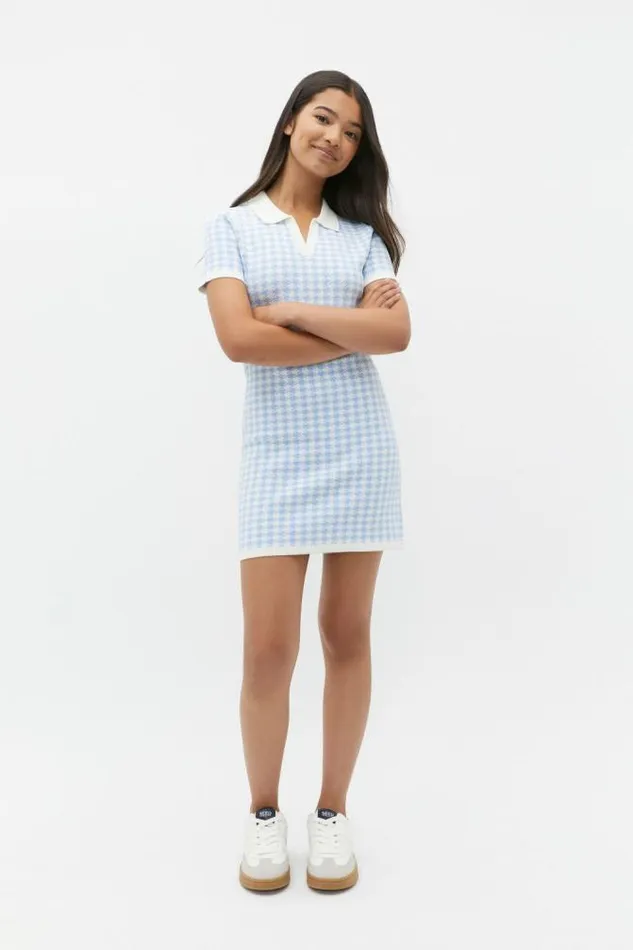Teen Essentials Seed Heritage Houndstooth Knit Dress Blue Jay