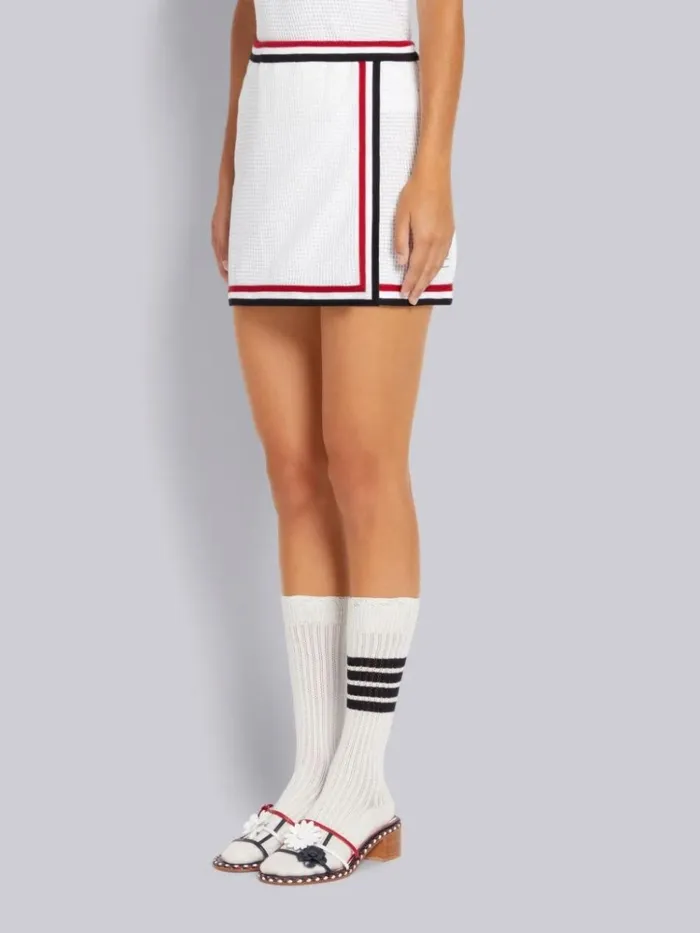 Textured Bicolor Cotton Check Stripe Framing Mini Wrap Skirt White Women Thom Browne Sweats