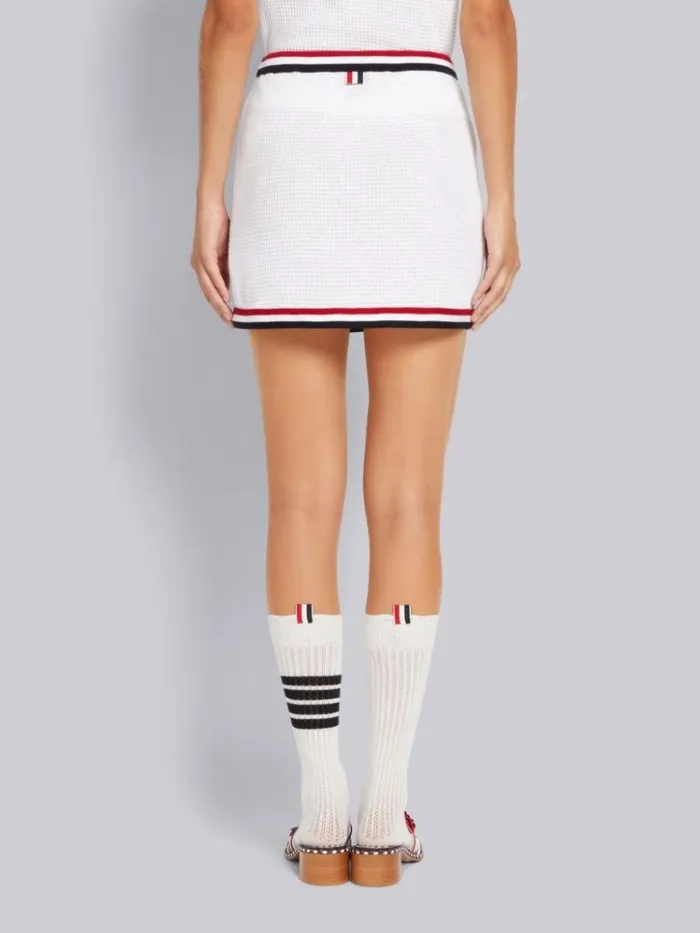 Textured Bicolor Cotton Check Stripe Framing Mini Wrap Skirt White Women Thom Browne Sweats