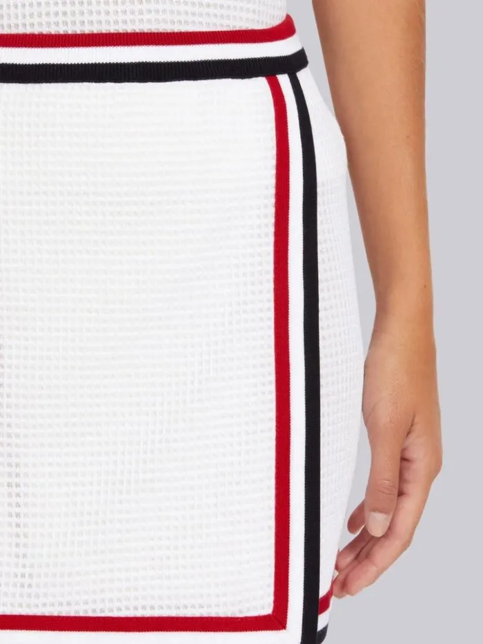 Textured Bicolor Cotton Check Stripe Framing Mini Wrap Skirt White Women Thom Browne Sweats