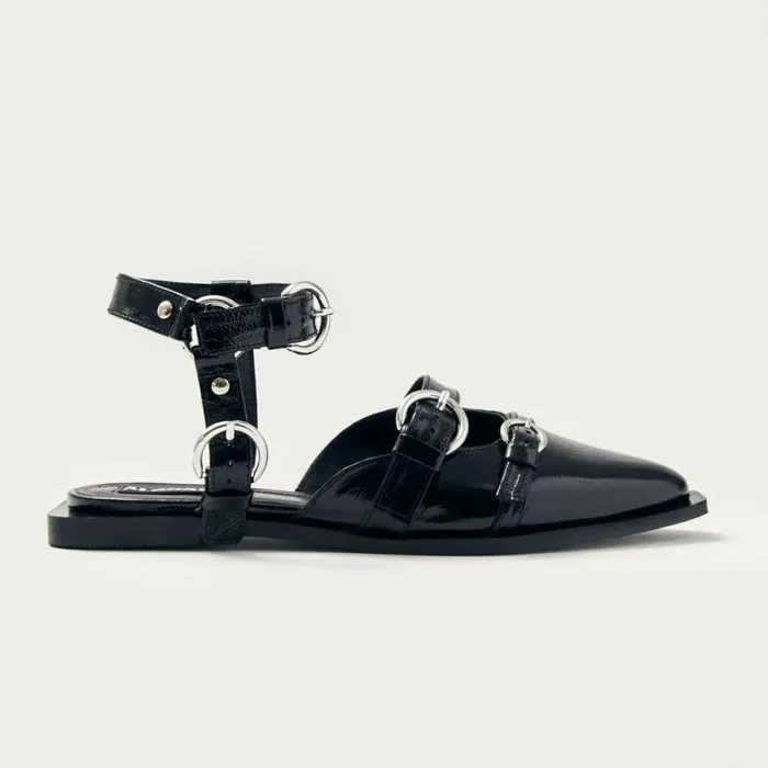 Thalara Onix Black Leather Ballet Flats Women ALOHAS Ballet Flats
