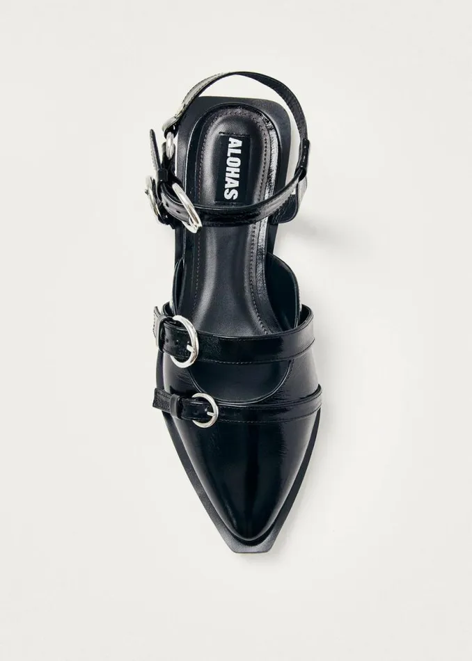 Thalara Onix Black Leather Ballet Flats Women ALOHAS Ballet Flats