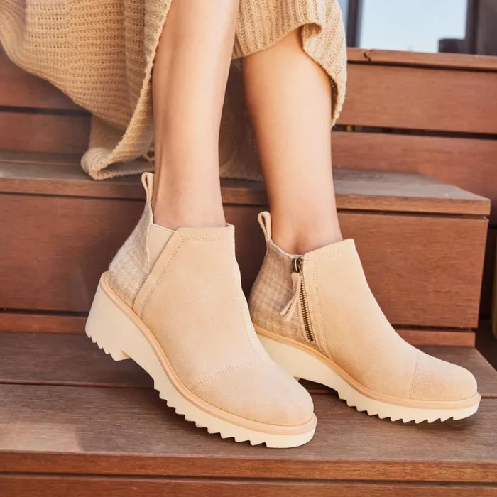 Toms Boots and Booties Maude Wedge Boot Natural Suede Cozy Plaid 8211 Women