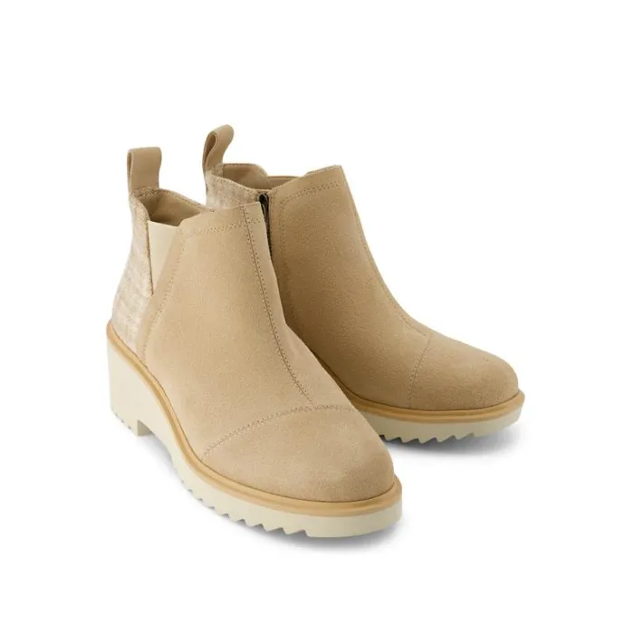 Toms Boots and Booties Maude Wedge Boot Natural Suede Cozy Plaid 8211 Women