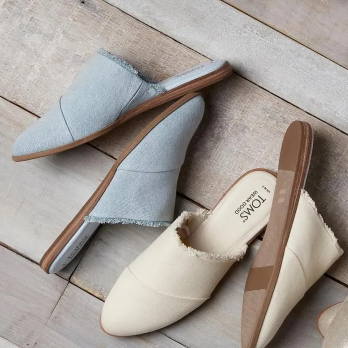 Toms Flats and Loafers Jade Flat Pastel Blue Fringe Denim 8211 Women