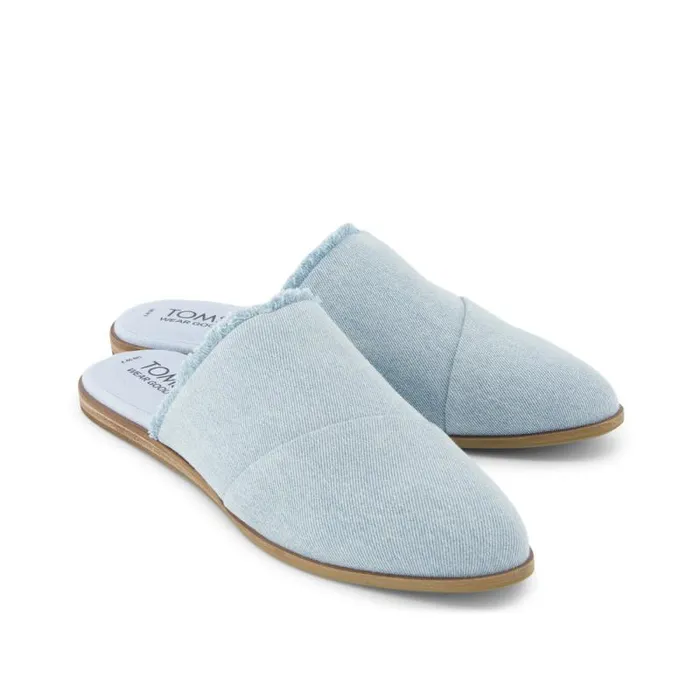 Toms Flats and Loafers Jade Flat Pastel Blue Fringe Denim 8211 Women