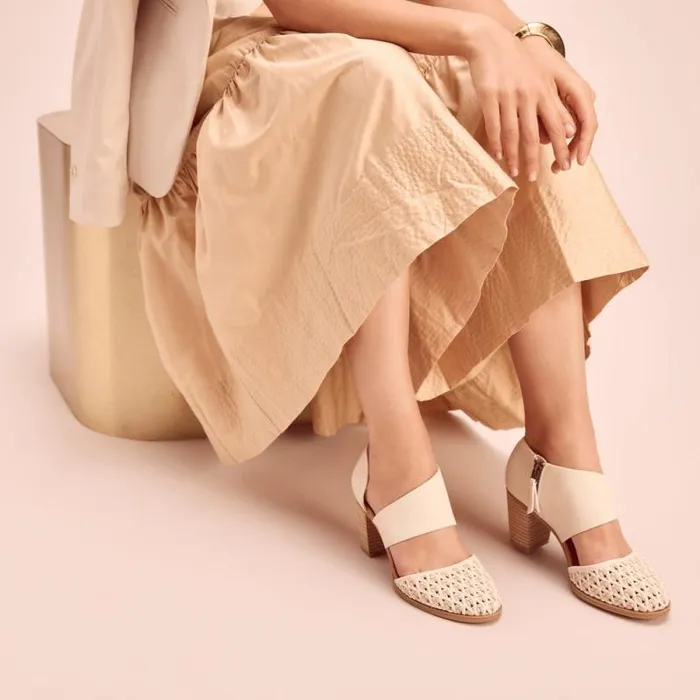 Toms Heels and Wedges Milan Closed Toe Heel Natural Geo Basket Pu Leather 8211 Women