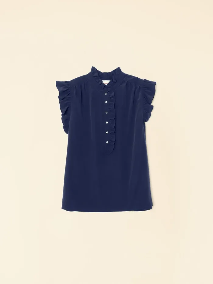 Tops Navy Brenna Silk Top 8211 XRENA Women