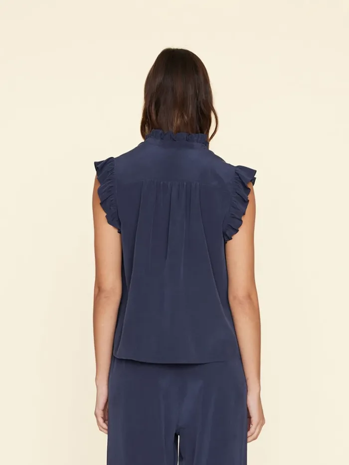 Tops Navy Brenna Silk Top 8211 XRENA Women Tops Navy Brenna Silk Top 8211 XRENA Women