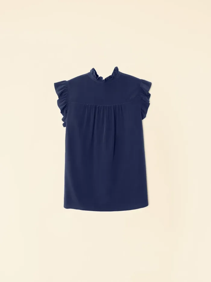 Tops Navy Brenna Silk Top 8211 XRENA Women Tops Navy Brenna Silk Top 8211 XRENA Women
