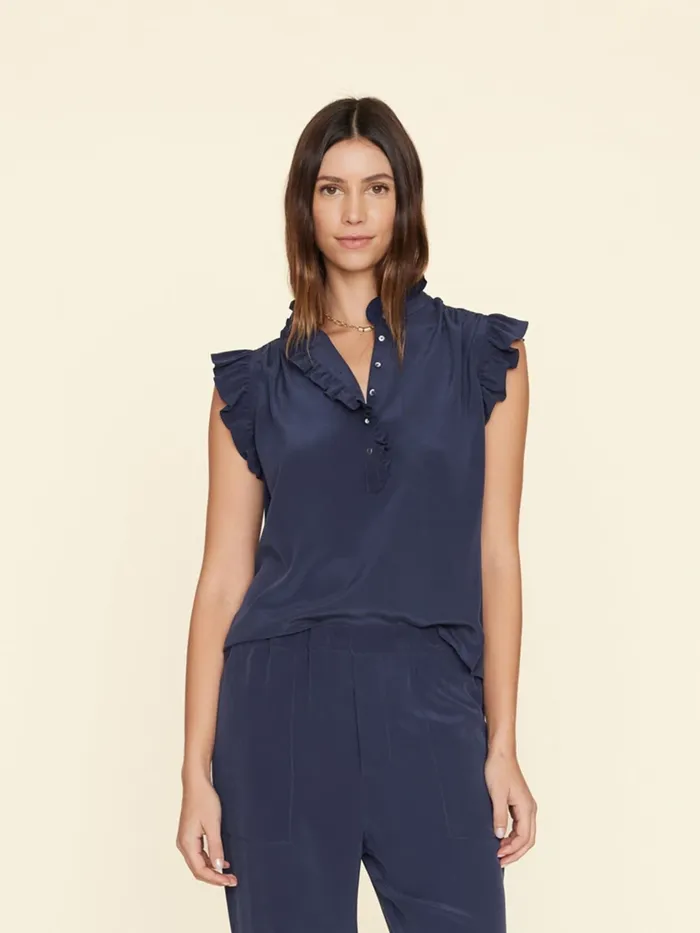 Tops Navy Brenna Silk Top 8211 XRENA Women Tops Navy Brenna Silk Top 8211 XRENA Women