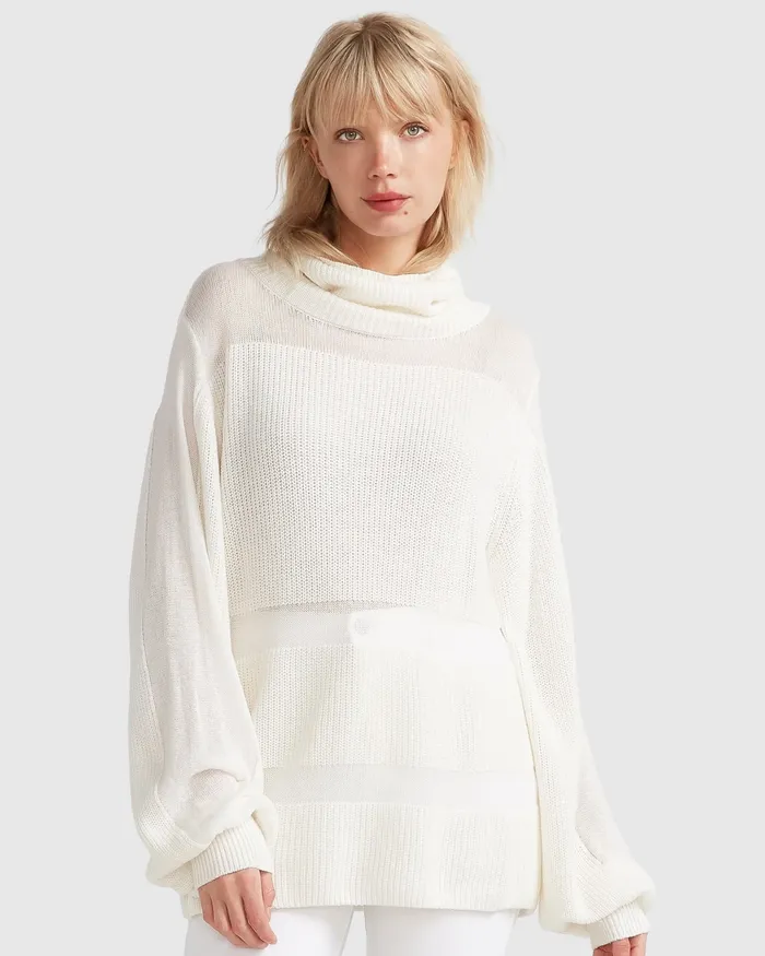 Tops Women Belle and Bloom Nevermind Sheer Panelled Knit 8211 Cream