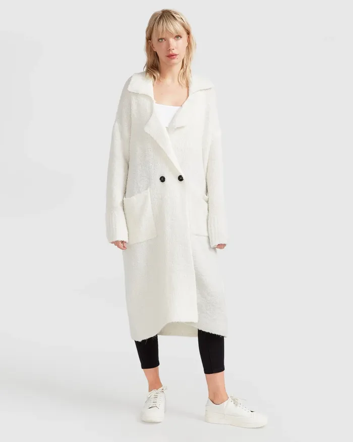 Tops Women Born To Run Sustainable Sweater Coat 8211 White Belle and Bloom