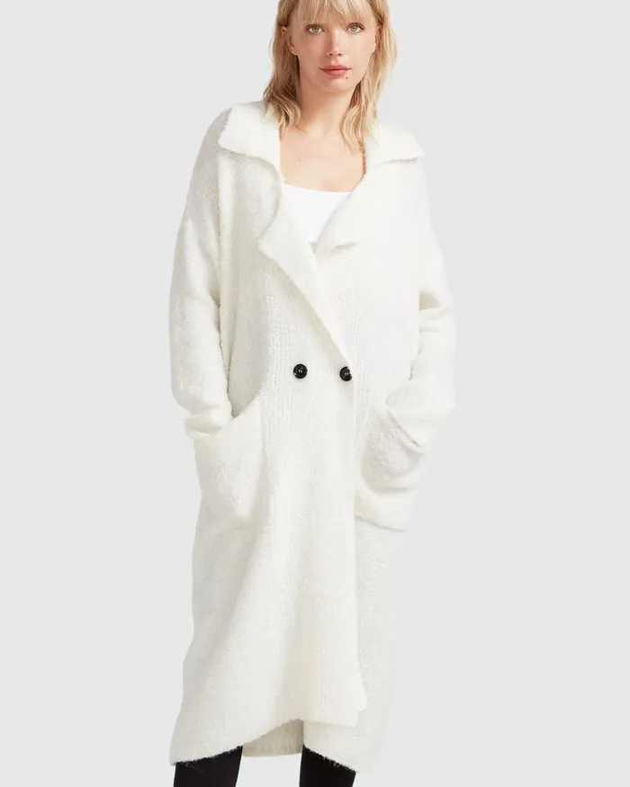 Tops Women Born To Run Sustainable Sweater Coat 8211 White Belle and Bloom