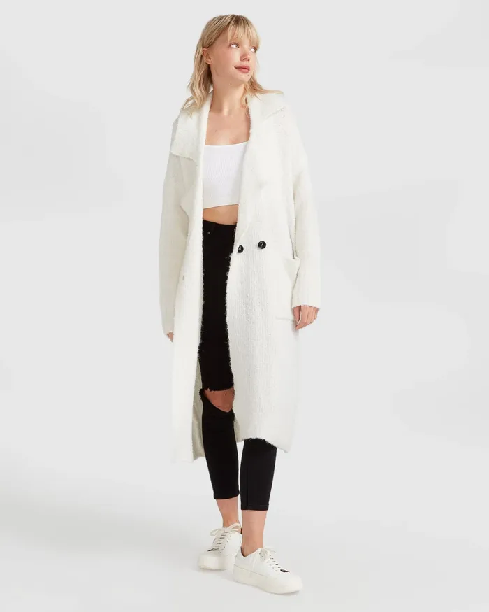 Tops Women Born To Run Sustainable Sweater Coat 8211 White Belle and Bloom