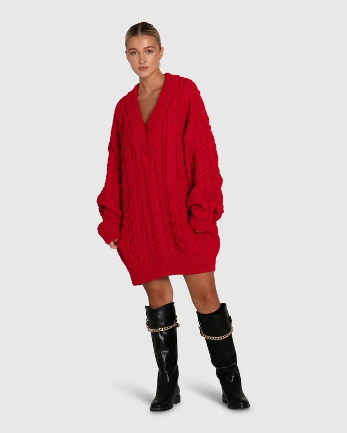 Tops Women Still The One Chunky Oversize Knit 8211 Red Belle and Bloom