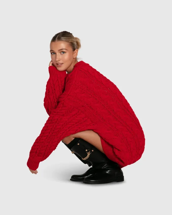 Tops Women Still The One Chunky Oversize Knit 8211 Red Belle and Bloom