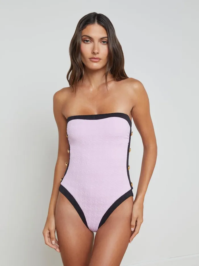 Tory Bandeau OnePiece Swimsuit Light Violetblack Women L039Agence Swimwear Tory Bandeau OnePiece Swimsuit Light Violetblack Women L039Agence Swimwear