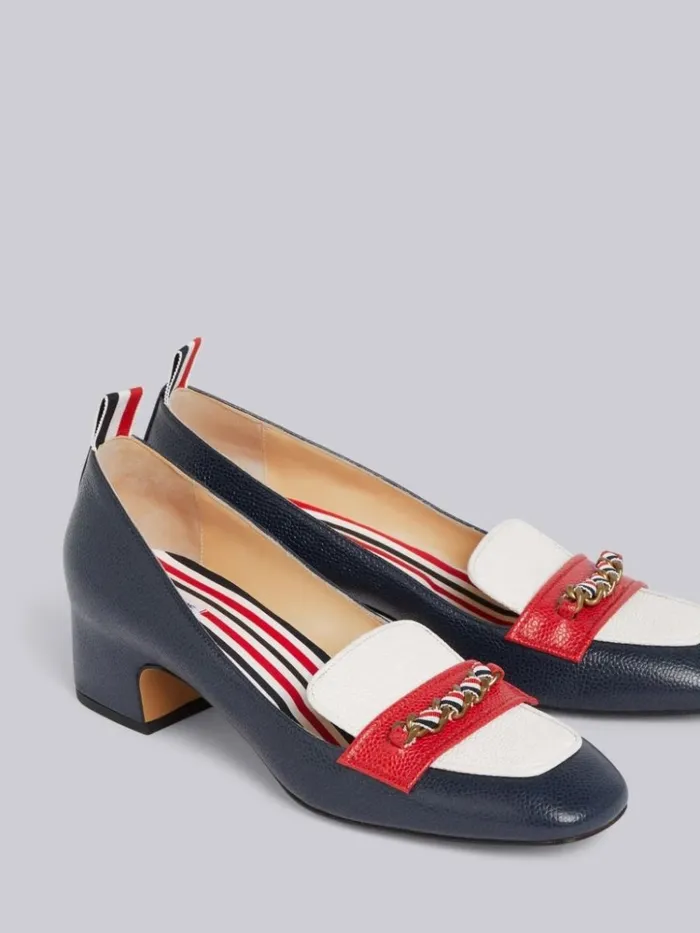Tricolor Calfskin Penny Loafer Block Heel Rwbwht Women Thom Browne Heels
