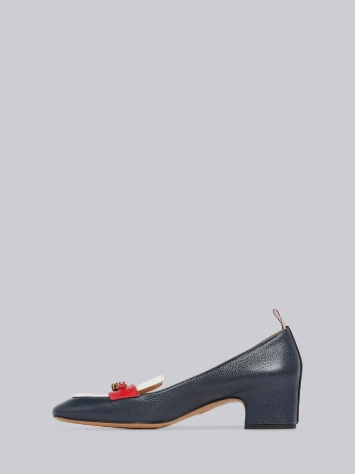 Tricolor Calfskin Penny Loafer Block Heel Rwbwht Women Thom Browne Heels