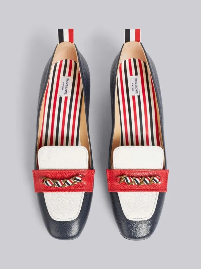 Tricolor Calfskin Penny Loafer Block Heel Rwbwht Women Thom Browne Heels