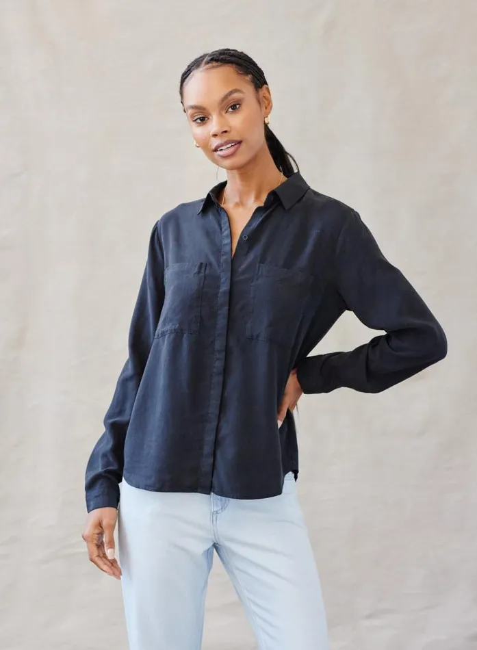 Two Pocket Classic Button Down 8211 Vintage Black Women Bella Dahl Long Sleeve