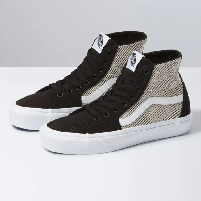 Vans 2Tone Linen Sk8Hi Tapered BlackTrue White Women Classics Shoes