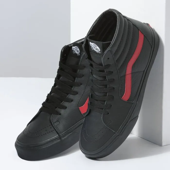 Vans Classics Shoes MenWomen Leather Pop Sk8Hi BlackChili Pepper