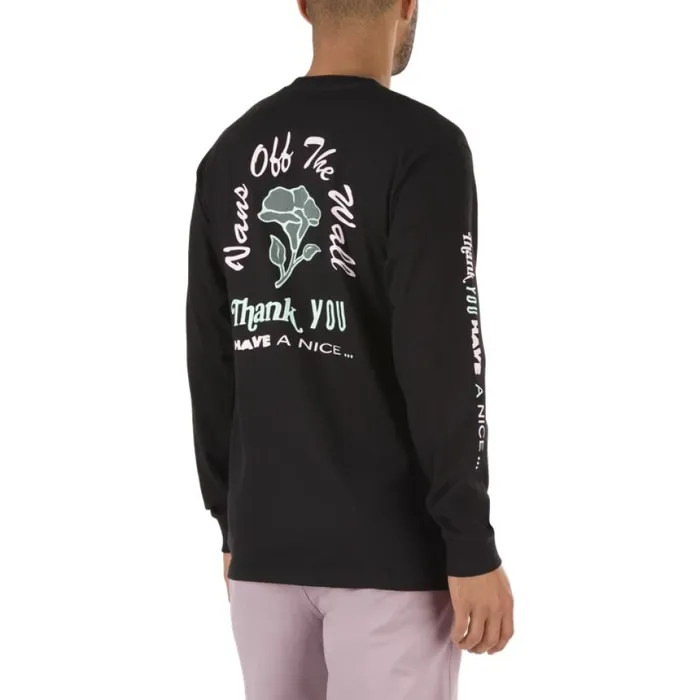 Vans TShirts and Tanks Men Thank You Floral Long Sleeve TShirt Black