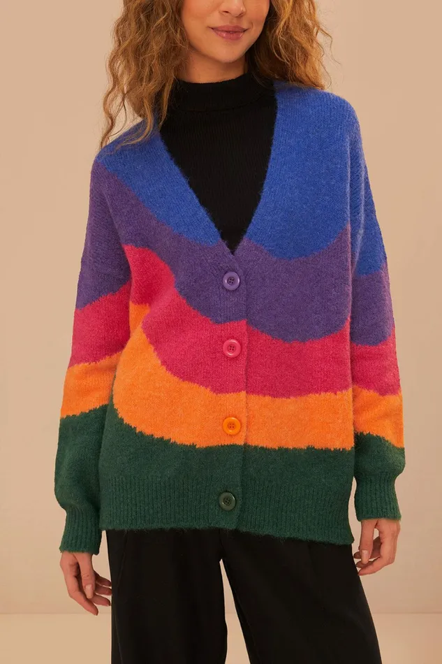 Vintage Waves Multicolor Knit Cardigan Women FARM Rio Cardigans Vintage Waves Multicolor Knit Cardigan Women FARM Rio Cardigans