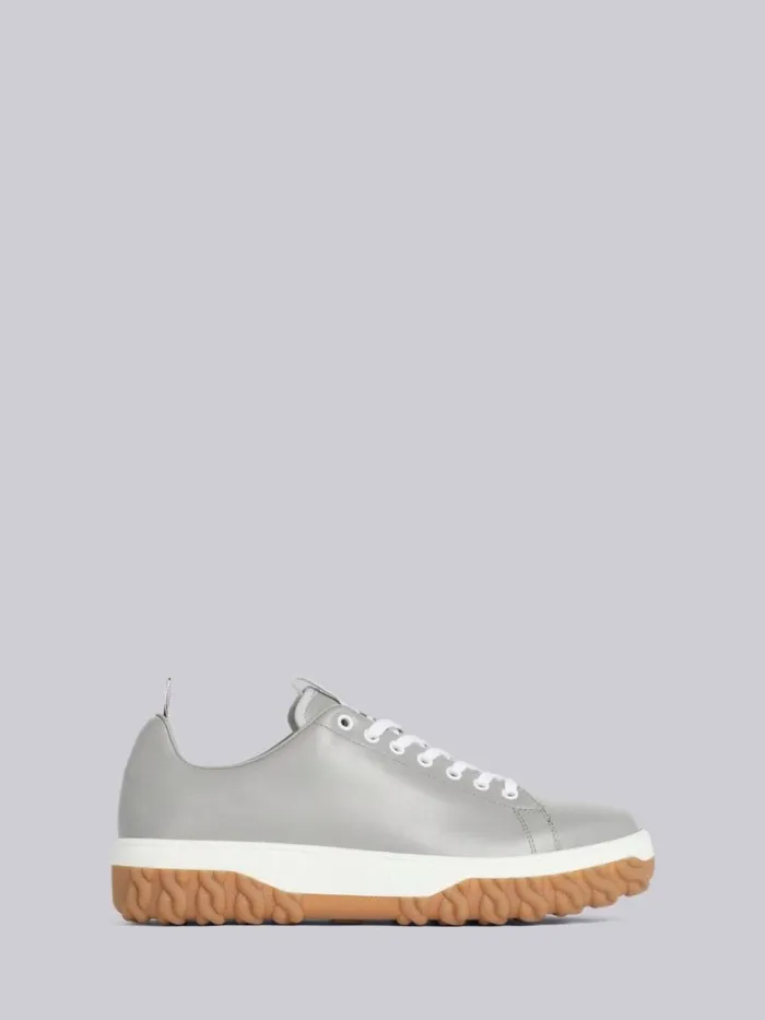 Vitello Calf Leather Cable Knit Sole Court Sneaker Medium Grey Men Thom Browne Sneakers