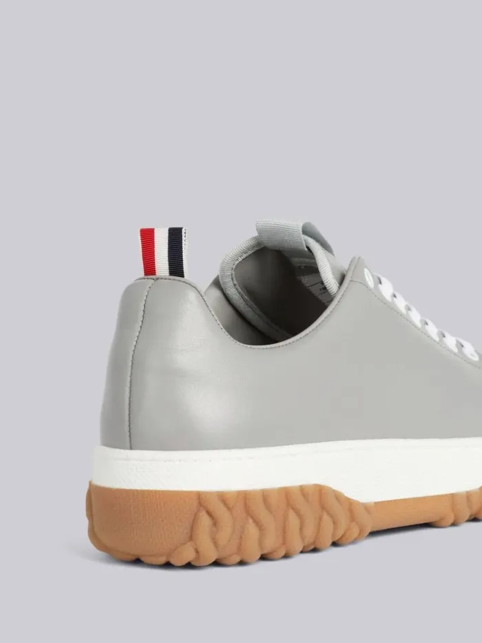 Vitello Calf Leather Cable Knit Sole Court Sneaker Medium Grey Men Thom Browne Sneakers