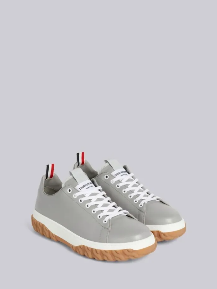 Vitello Calf Leather Cable Knit Sole Court Sneaker Medium Grey Men Thom Browne Sneakers