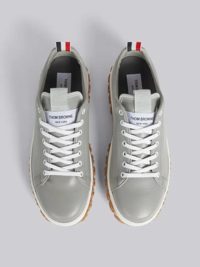 Vitello Calf Leather Cable Knit Sole Court Sneaker Medium Grey Men Thom Browne Sneakers